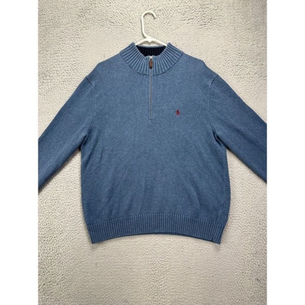 Polo Ralph Lauren Sweater Mens XL Blue Quarter Zip Pullover Long Sleeve Red Pony